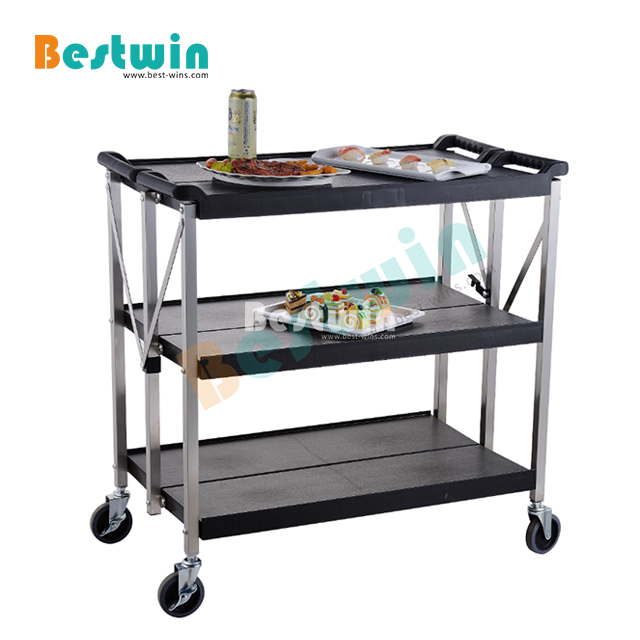 Folding Service Trolley Factory Price 3 Tiers Plastic Service Cart Plastic Food Trolley Cart / Plastic Service Hotel Cart Kitchen Cart
