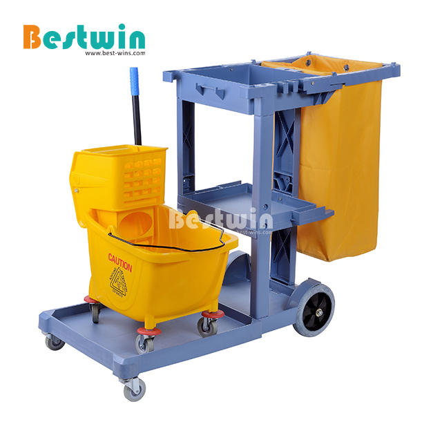 Hotel Equipment Plastic Serving Vehices Black Cleaning Trolley Janitor Cart with Cover