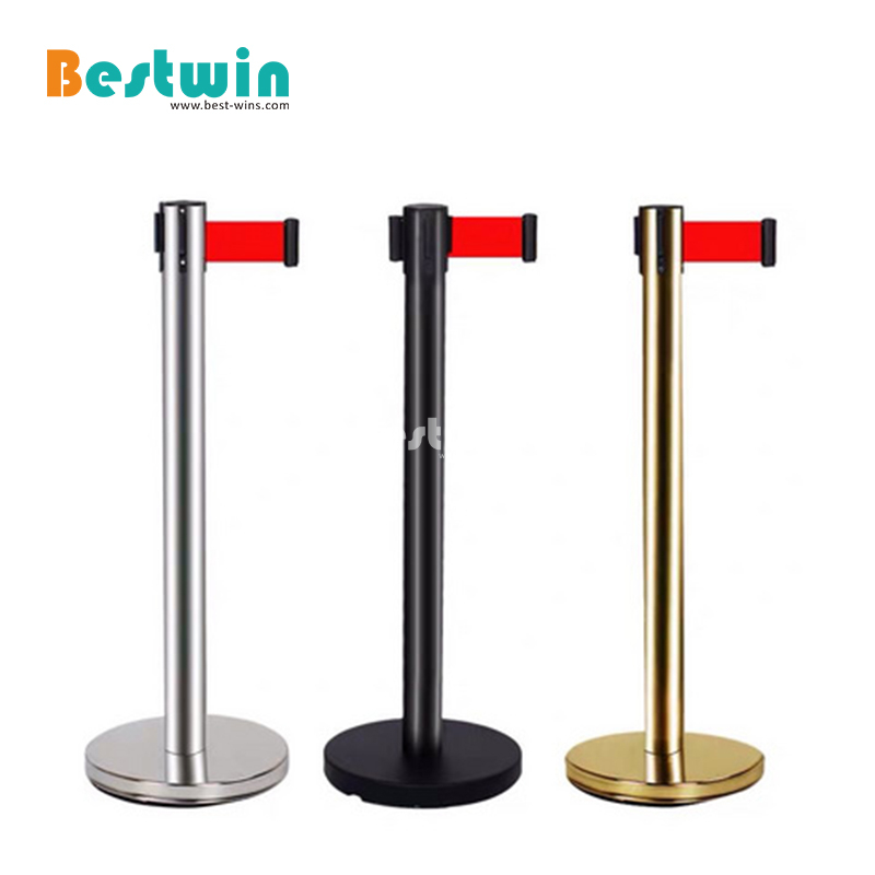 Hotel Bank Exhibition Stainless Steel Safety Queue Pole Line Stand Stanchion Retractable Belt Crowd Control Barrier